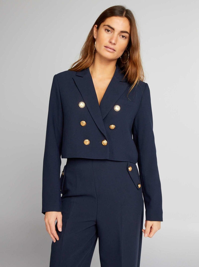 Blazer court à boutons dorés Bleu - Kiabi
