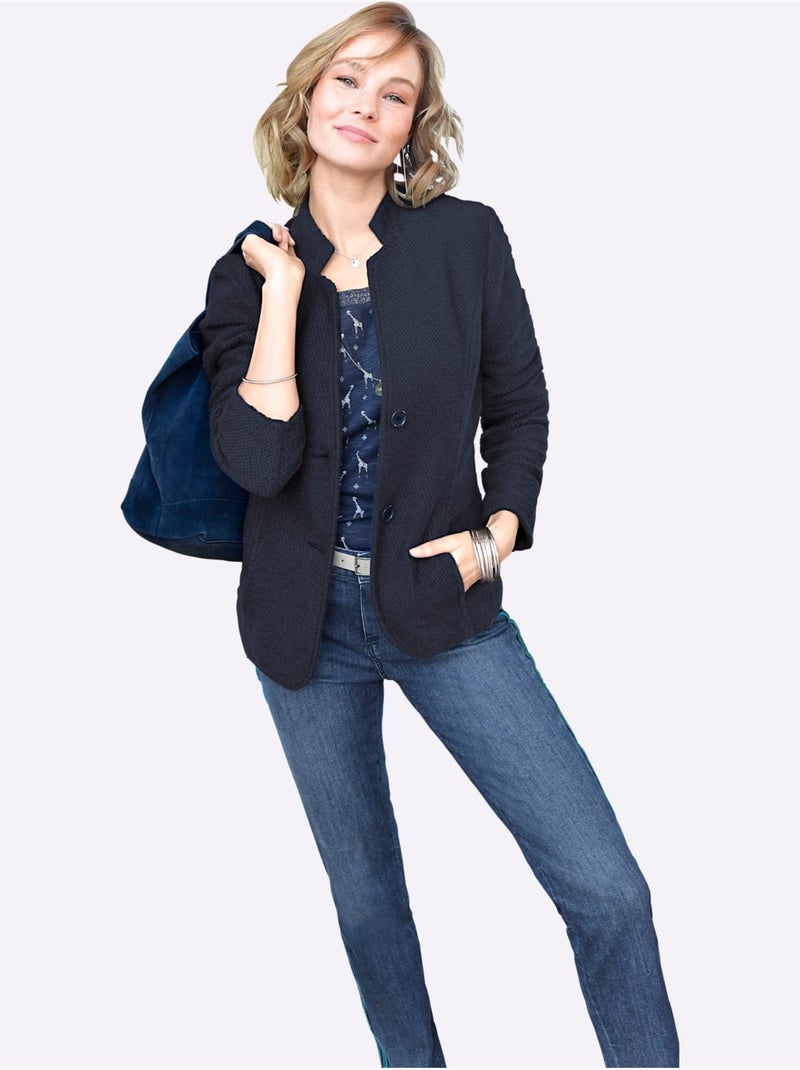 Blazer court qualité ultra-douce - taille standard - moda vilona Bleu marine - Kiabi