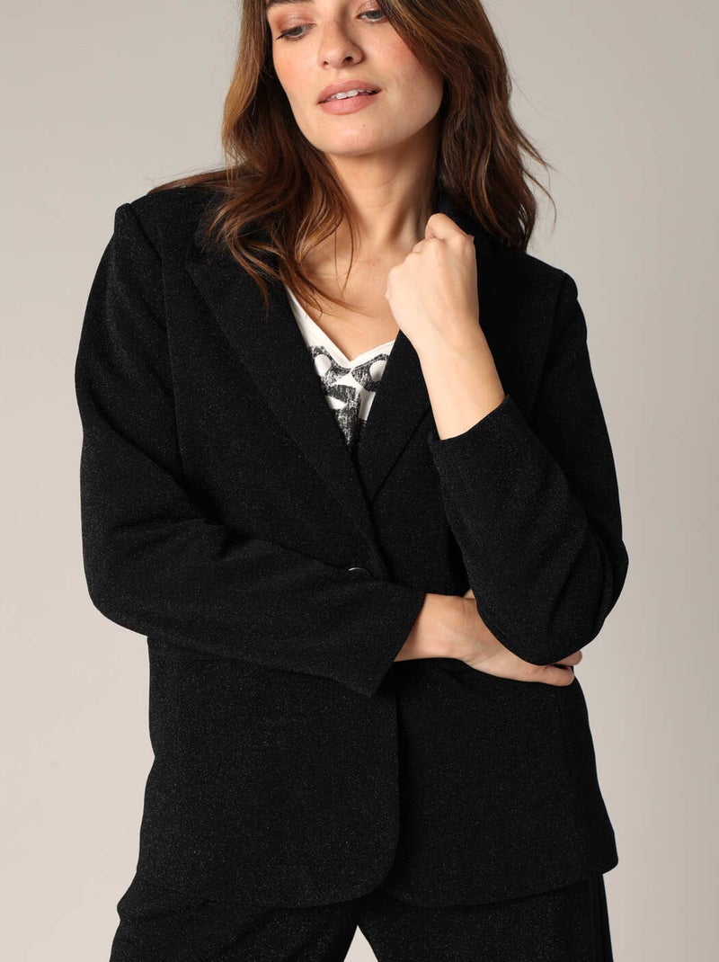 Blazer droit en tissu légèrement pailleté 'Deeluxe' Noir - Kiabi