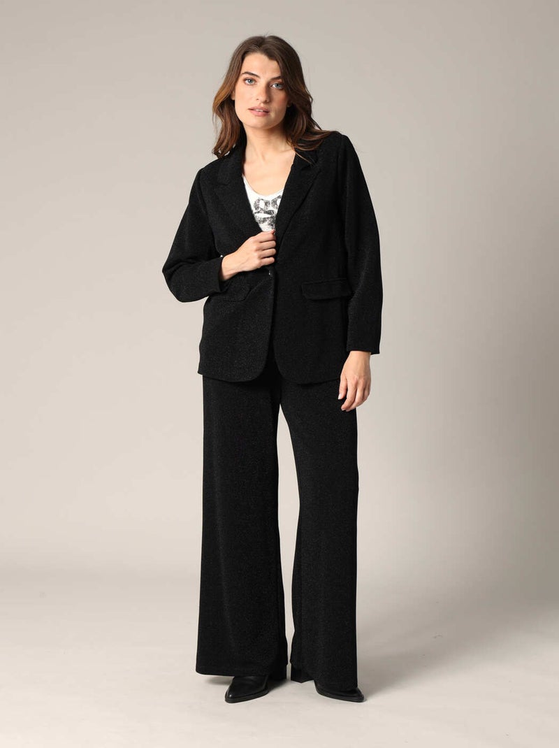 Blazer droit en tissu légèrement pailleté 'Deeluxe' Noir - Kiabi