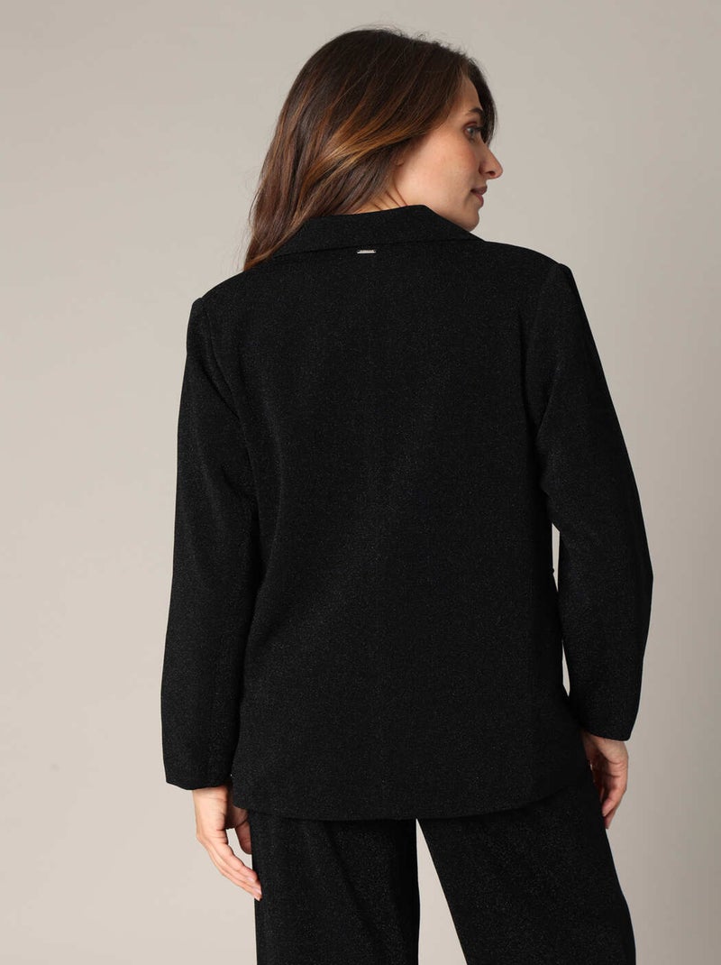 Blazer droit en tissu légèrement pailleté 'Deeluxe' Noir - Kiabi