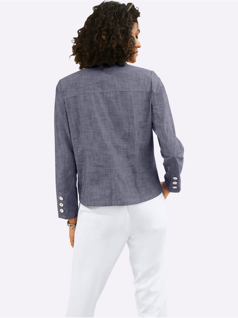 Blazer en coton à col revers et manches longues poches plaquées - Taille standard - Witt Bleu marine - Kiabi