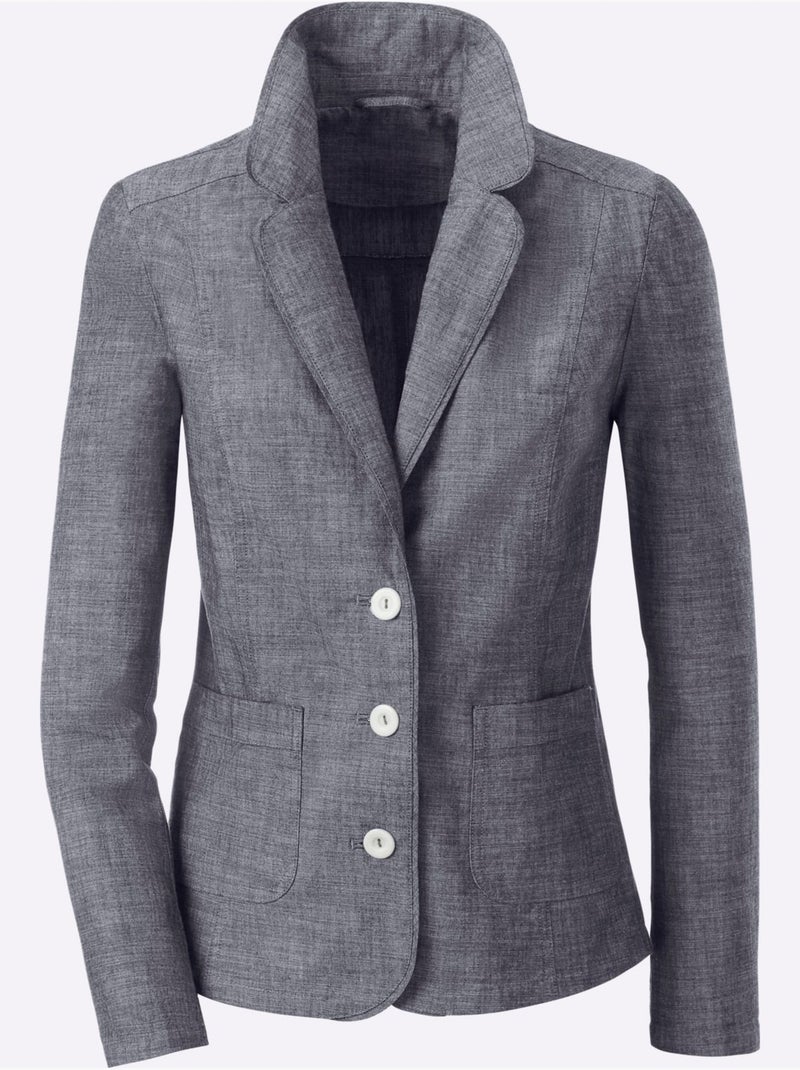 Blazer en coton à col revers et manches longues poches plaquées - Taille standard - Witt Bleu marine - Kiabi