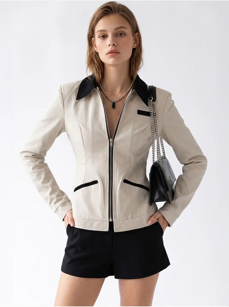 Blazer en coton mixray Beige argile - Kiabi