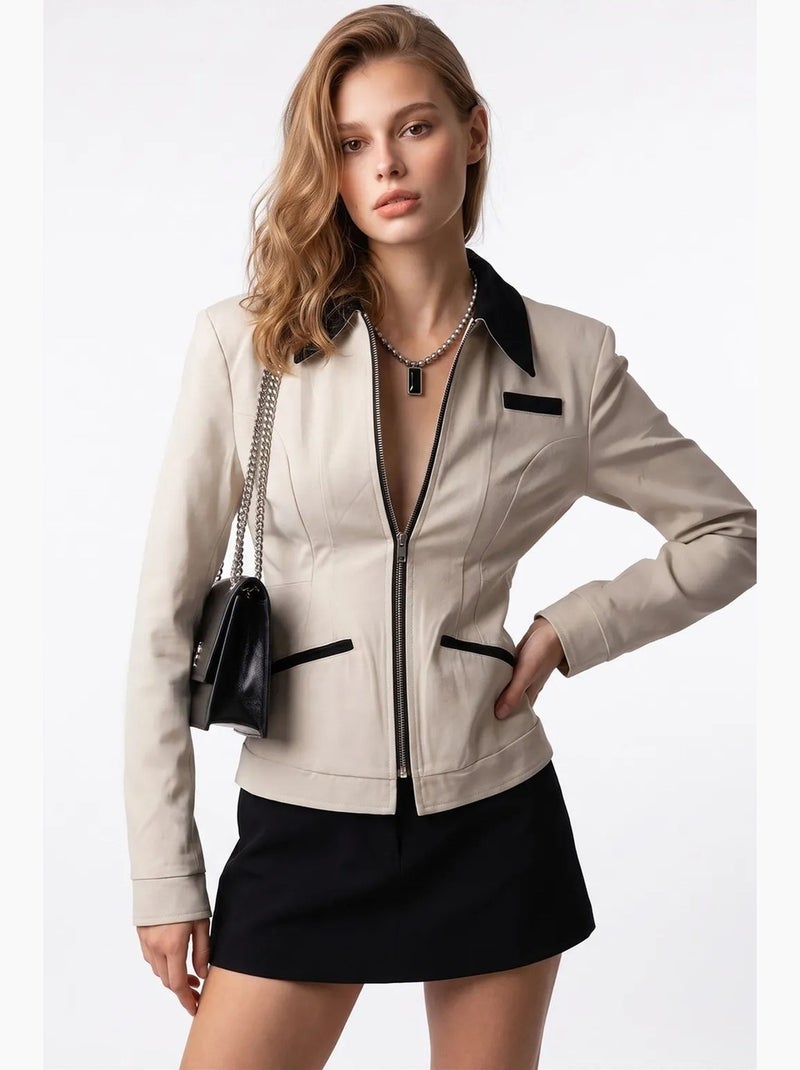 Blazer en coton mixray Beige argile - Kiabi