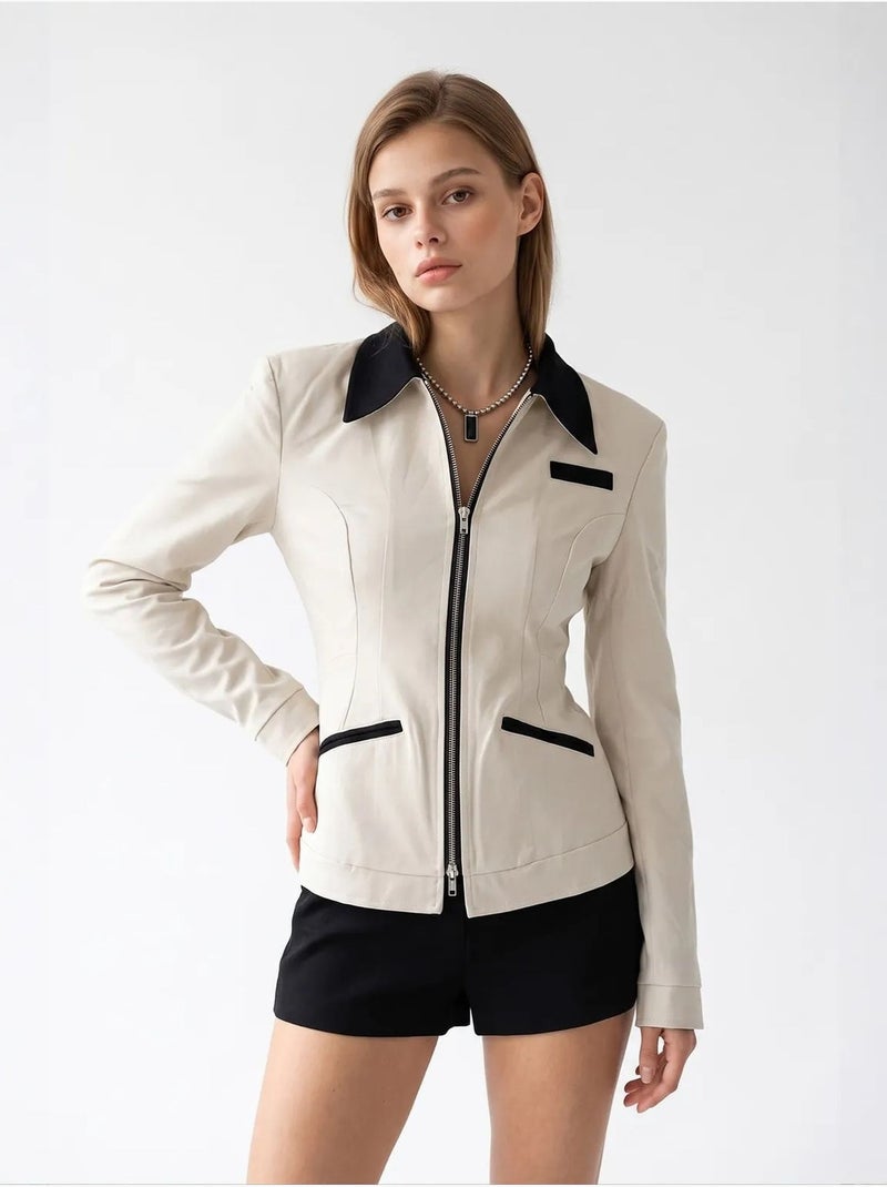 Blazer en coton mixray Beige argile - Kiabi