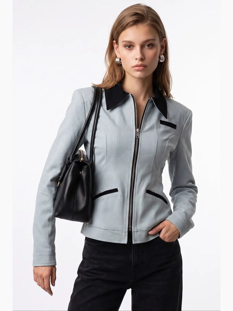 Blazer en coton mixray Bleu Noir - Kiabi