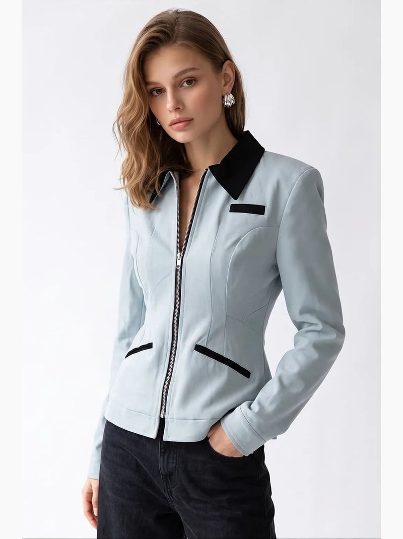 Blazer en coton mixray Bleu Noir - Kiabi