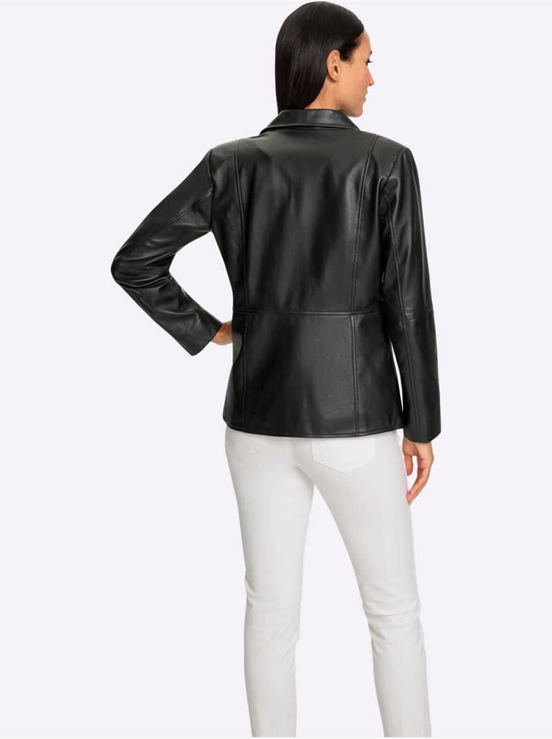Blazer En Cuir 100% Cuir Agneau Nappa - Taille Standard - Helline Noir - Kiabi