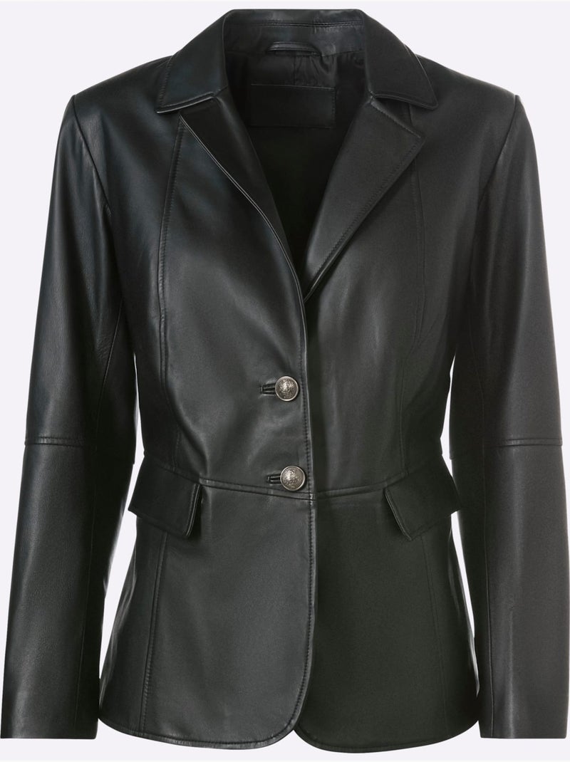 Blazer En Cuir 100% Cuir Agneau Nappa - Taille Standard - Helline Noir - Kiabi