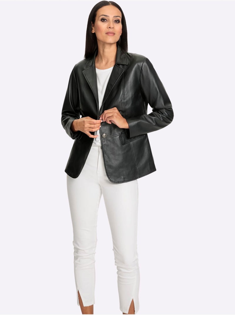 Blazer En Cuir 100% Cuir Agneau Nappa - Taille Standard - Helline Noir - Kiabi