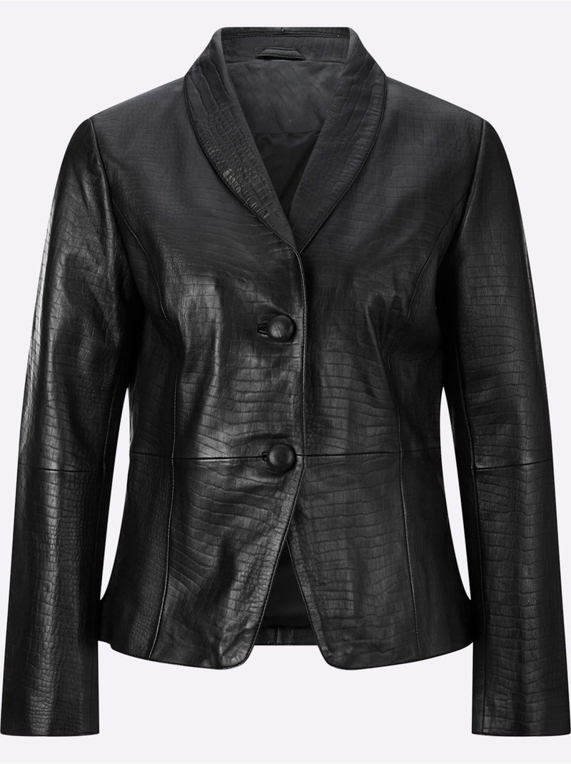 Blazer en cuir 100% cuir agneau nappa - taille standard - helline Noir - Kiabi