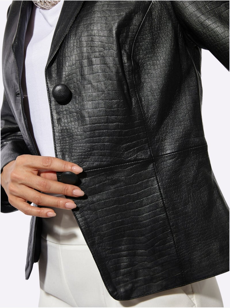 Blazer en cuir 100% cuir agneau nappa - taille standard - helline Noir - Kiabi