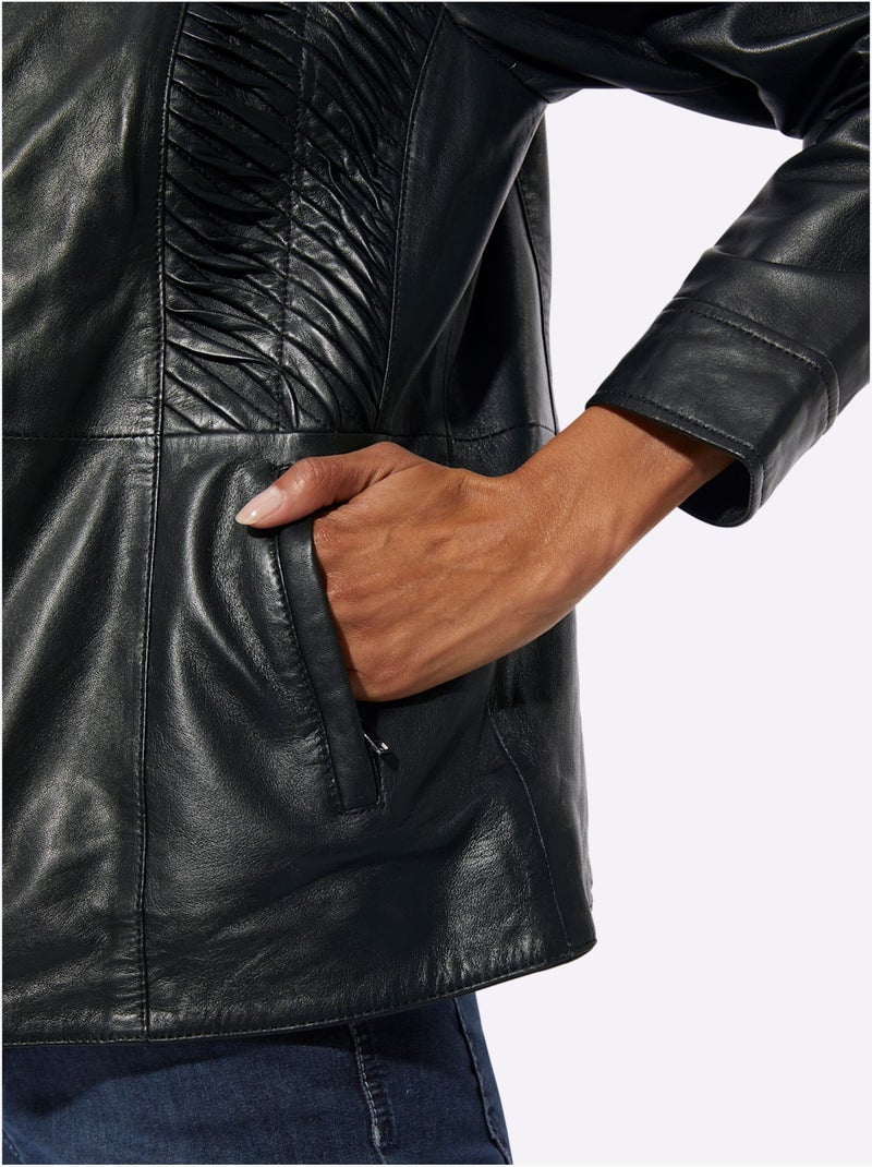 Blazer En Cuir Cuir Agneau Nappa De Qualité - Taille Standard - Helline Noir - Kiabi