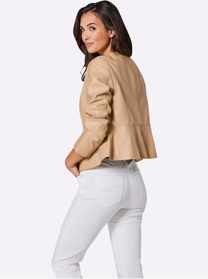 Blazer En Cuir Pur Cuir D'agneau Nappa - Taille Standard - helline Marron - Kiabi