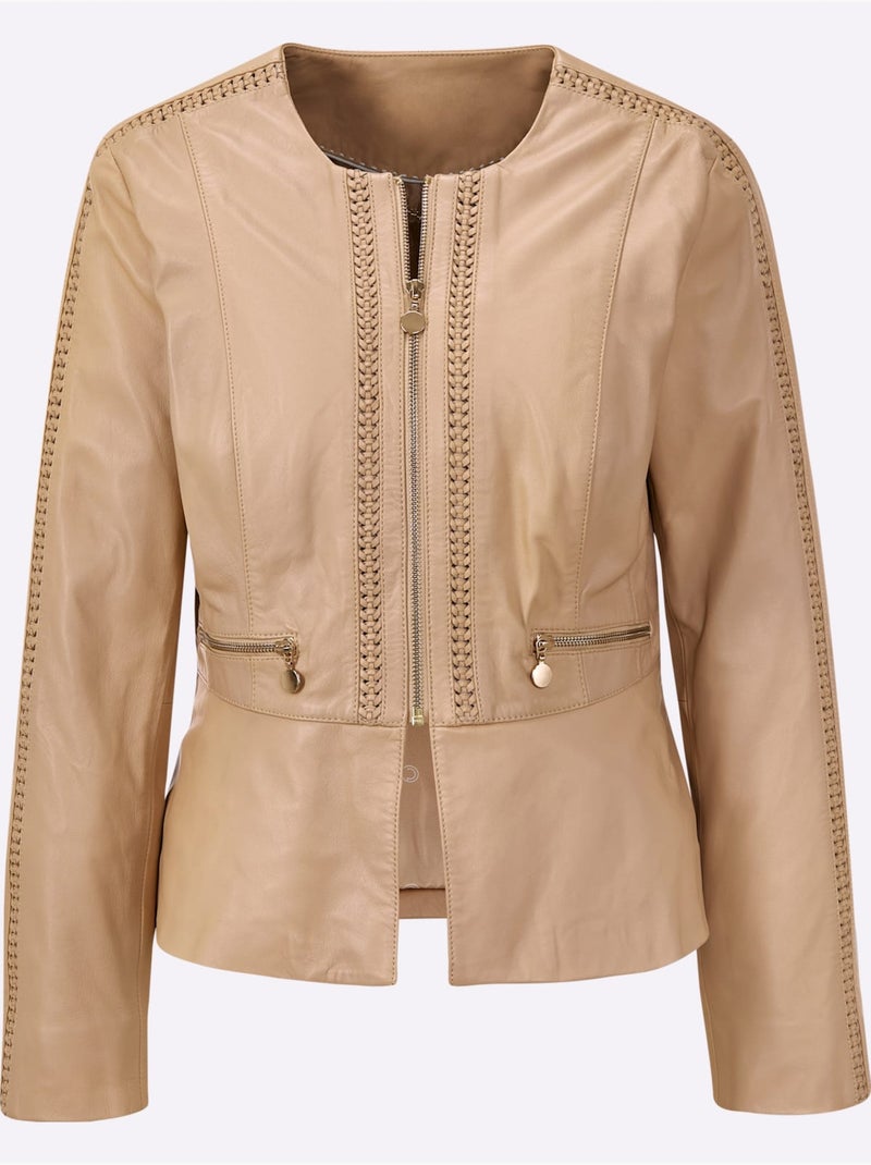 Blazer En Cuir Pur Cuir D'agneau Nappa - Taille Standard - helline Marron - Kiabi