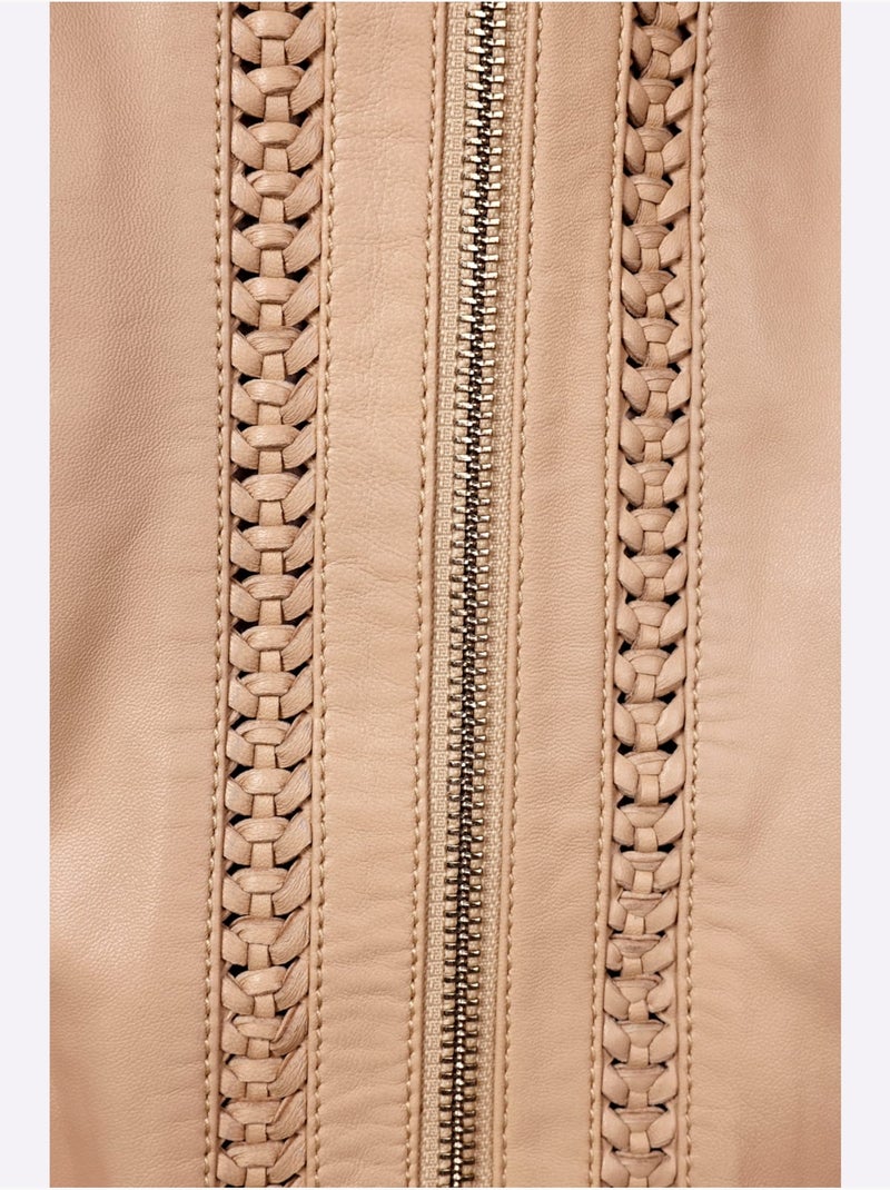 Blazer En Cuir Pur Cuir D'agneau Nappa - Taille Standard - helline Marron - Kiabi