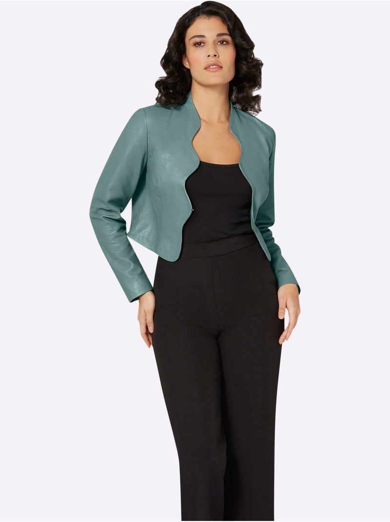 Blazer En Cuir Pur Cuir D'agneau Nappa - Taille Standard - Helline Vert - Kiabi
