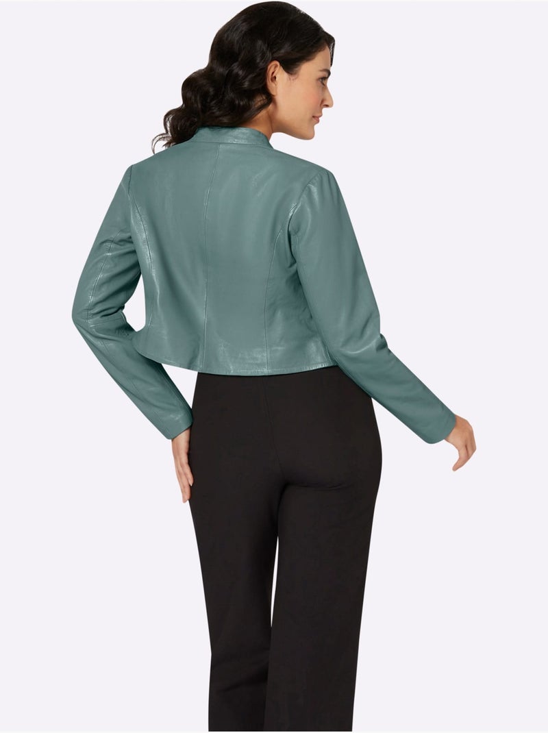 Blazer En Cuir Pur Cuir D'agneau Nappa - Taille Standard - Helline Vert - Kiabi