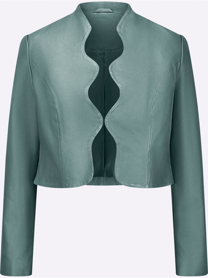 Blazer En Cuir Pur Cuir D'agneau Nappa - Taille Standard - Helline Vert - Kiabi