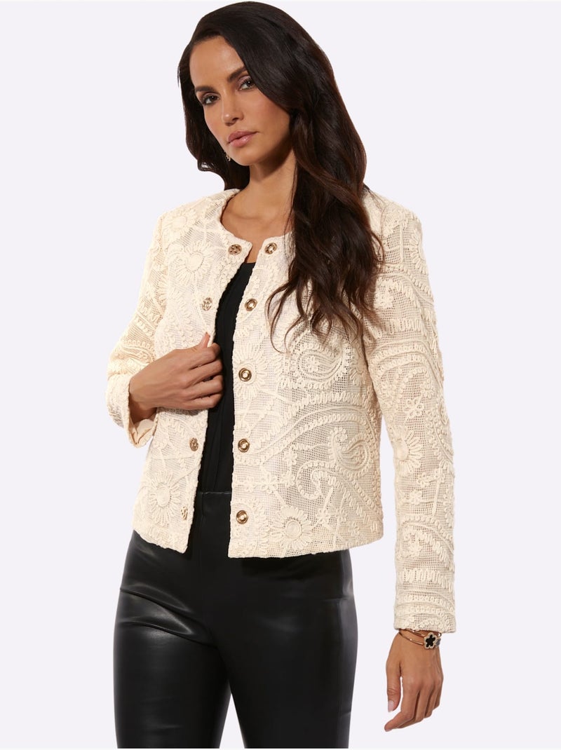 Blazer En Dentelle Tissu Extérieur 100% Coton - Taille Standard - Helline Ecru - Kiabi