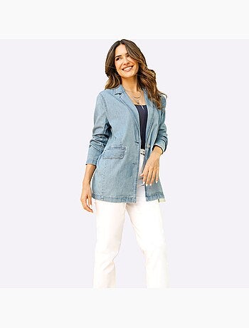 Blazer en jean avec col à revers et manches longues - Taille standard - Moda Vilona