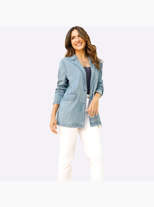 Blazer en jean avec col à revers et manches longues - Taille standard - Moda Vilona - Kiabi Blazer en jean avec col à revers et manches longues - Taille standard - Moda Vilona - Kiabi