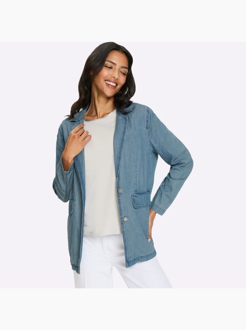 Blazer en jean avec col à revers et manches longues - Taille standard - Moda Vilona - Kiabi Blazer en jean avec col à revers et manches longues - Taille standard - Moda Vilona - Kiabi