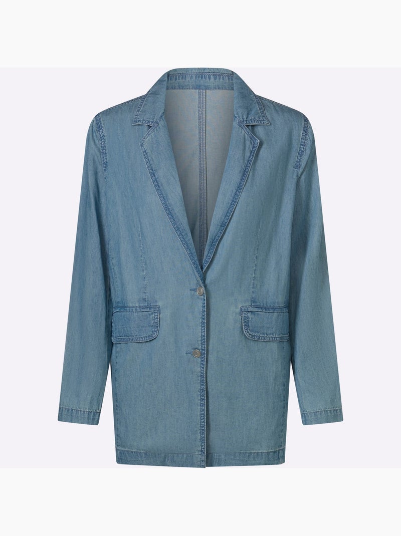 Blazer en jean avec col à revers et manches longues - Taille standard - Moda Vilona Bleu Blanc - Kiabi