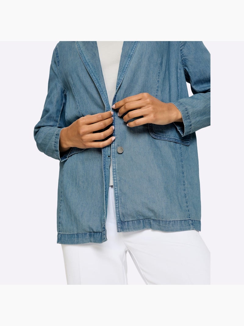 Blazer en jean avec col à revers et manches longues - Taille standard - Moda Vilona Bleu Blanc - Kiabi