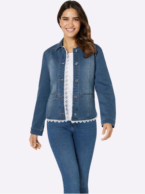 Blazer en jean avec col chemise et manches longues à dentelle - Taille standard - Moda Vilona - Kiabi
