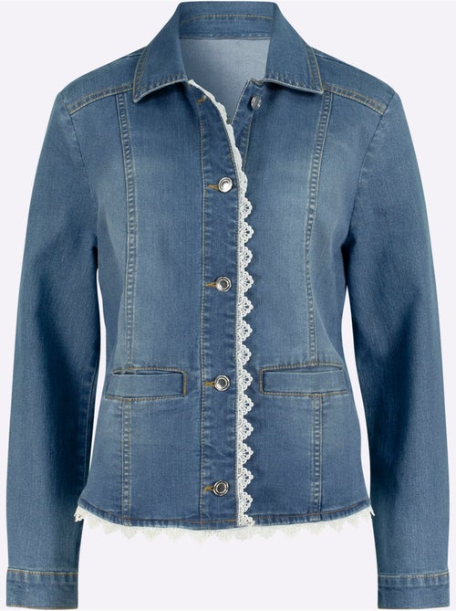 Blazer en jean avec col chemise et manches longues à dentelle - Taille standard - Moda Vilona - Kiabi
