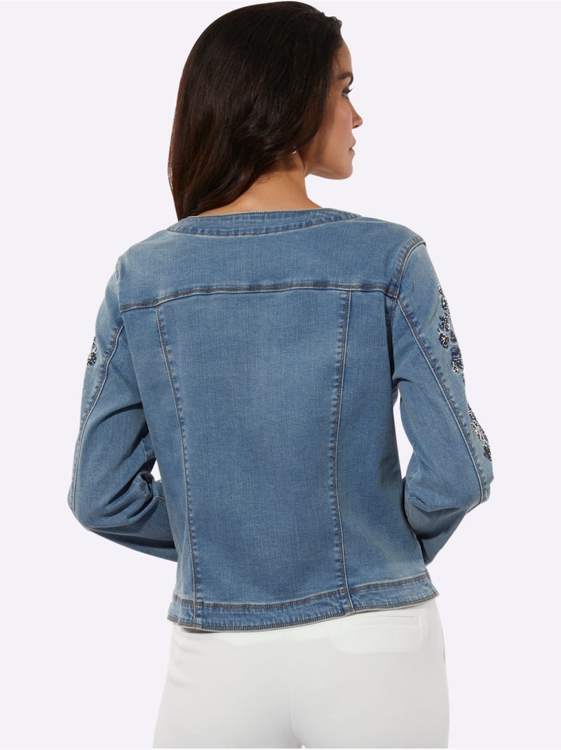 Blazer En Jean Avec Coton - Taille Standard - Helline Bleu Blanc - Kiabi