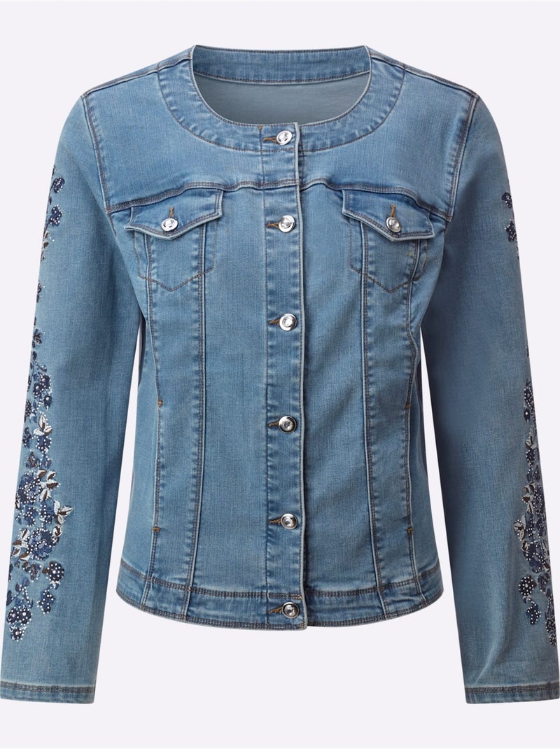 Blazer En Jean Avec Coton - Taille Standard - Helline Bleu Blanc - Kiabi