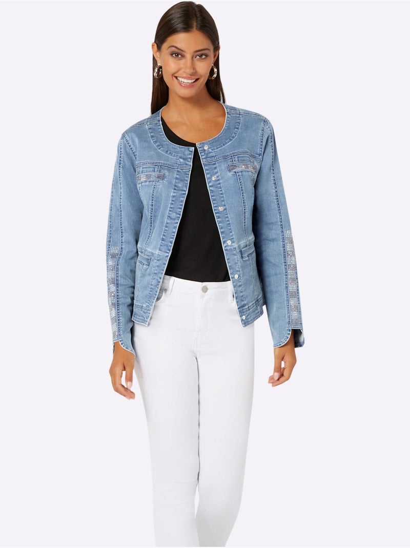 Blazer En Jean Boutons-pression Dissimulés - Taille Standard - Helline Bleu Blanc - Kiabi