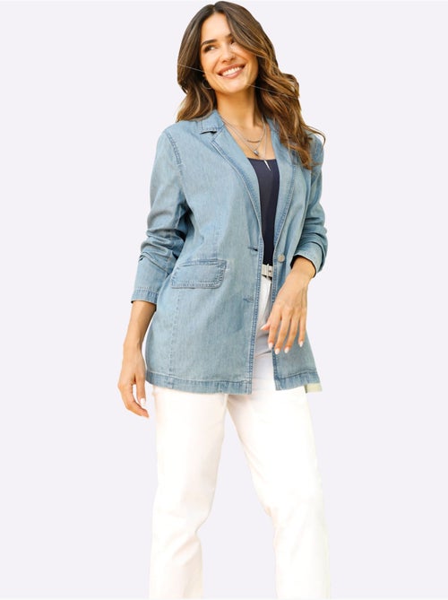 Blazer En Jean Denim Doux - Taille Standard - Moda Vilona - Kiabi Blazer En Jean Denim Doux - Taille Standard - Moda Vilona - Kiabi