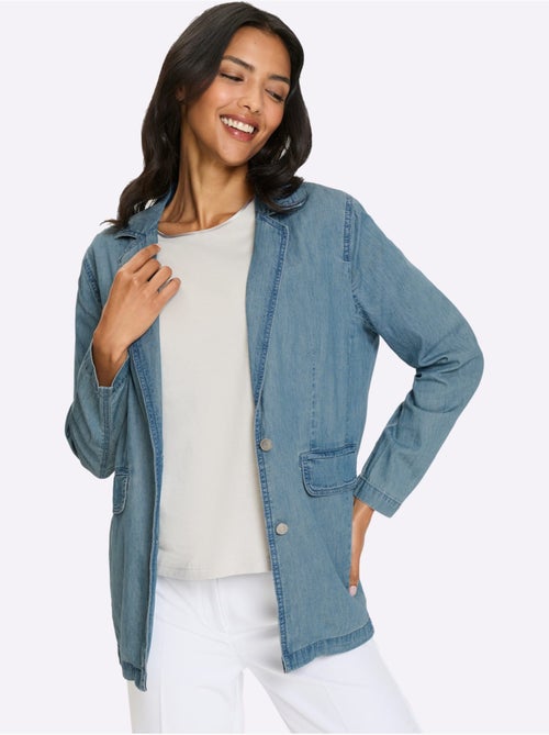 Blazer En Jean Denim Doux - Taille Standard - Moda Vilona - Kiabi Blazer En Jean Denim Doux - Taille Standard - Moda Vilona - Kiabi