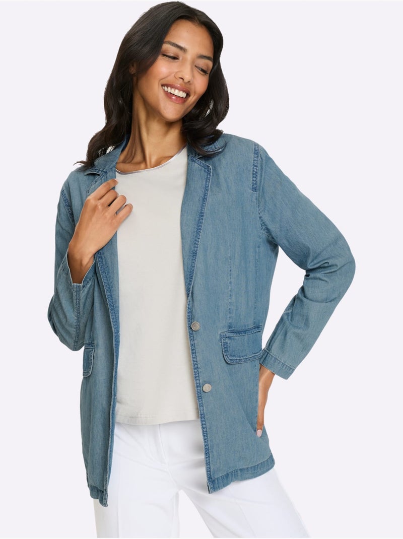 Blazer En Jean Denim Doux - Taille Standard - Moda Vilona Bleu - Kiabi