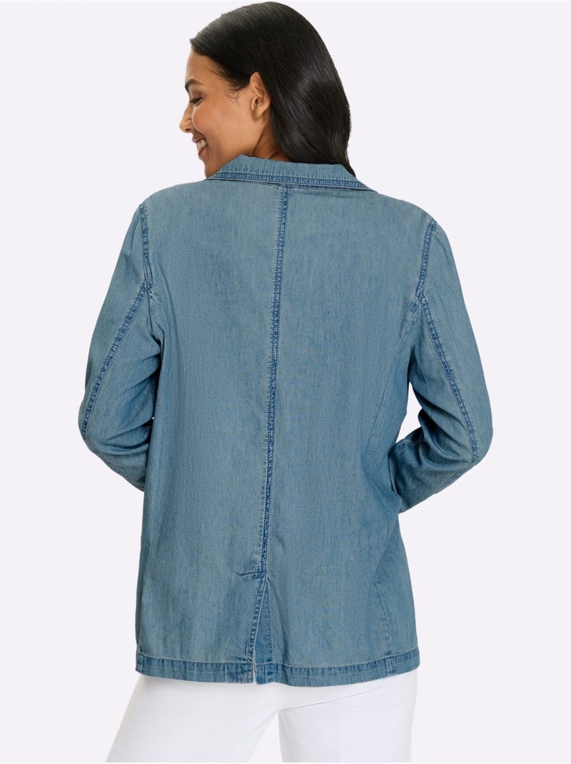 Blazer En Jean Denim Doux - Taille Standard - Moda Vilona Bleu - Kiabi