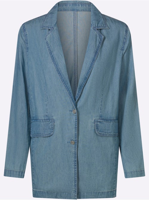 Blazer En Jean Denim Doux - Taille Standard - Moda Vilona - Kiabi Blazer En Jean Denim Doux - Taille Standard - Moda Vilona - Kiabi