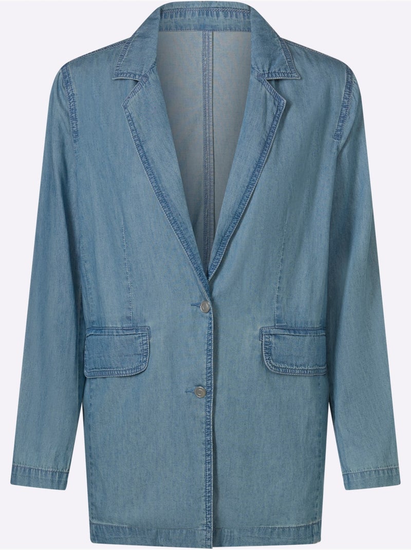 Blazer En Jean Denim Doux - Taille Standard - Moda Vilona Bleu - Kiabi