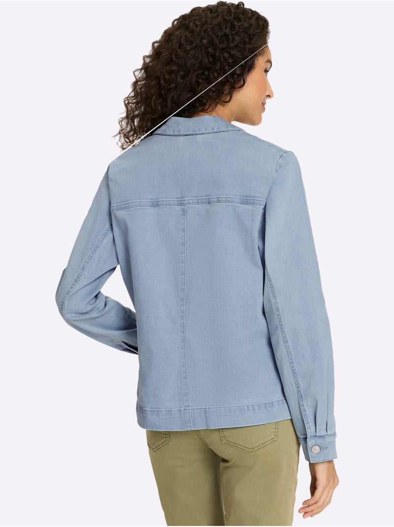 Blazer En Jean Effet Délavé - Taille Standard - Helline Bleu Blanc - Kiabi