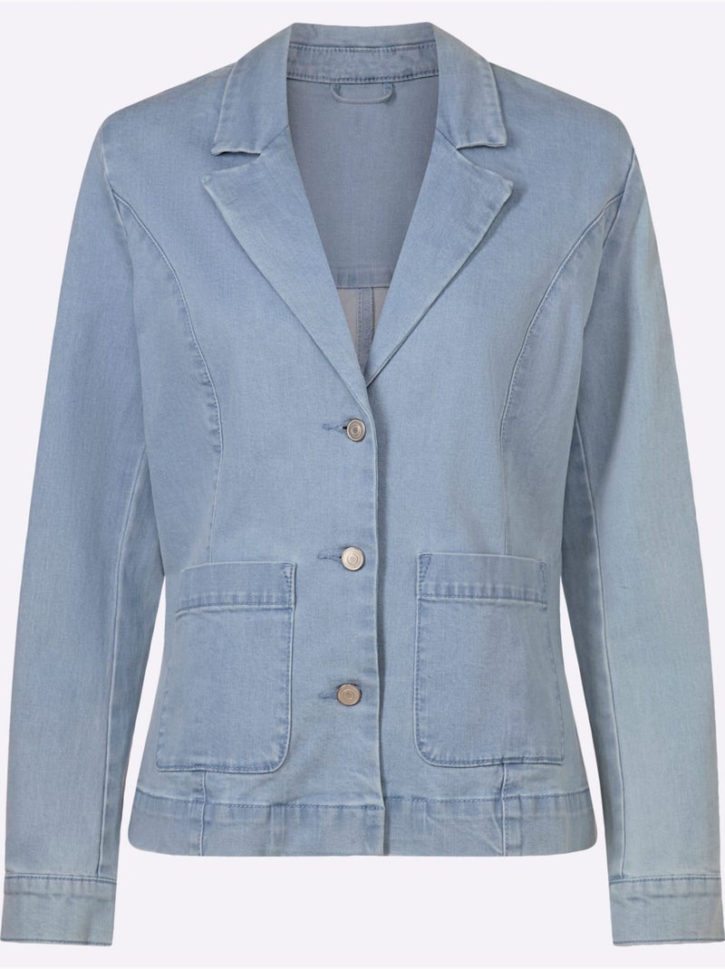 Blazer En Jean Effet Délavé - Taille Standard - Helline Bleu Blanc - Kiabi