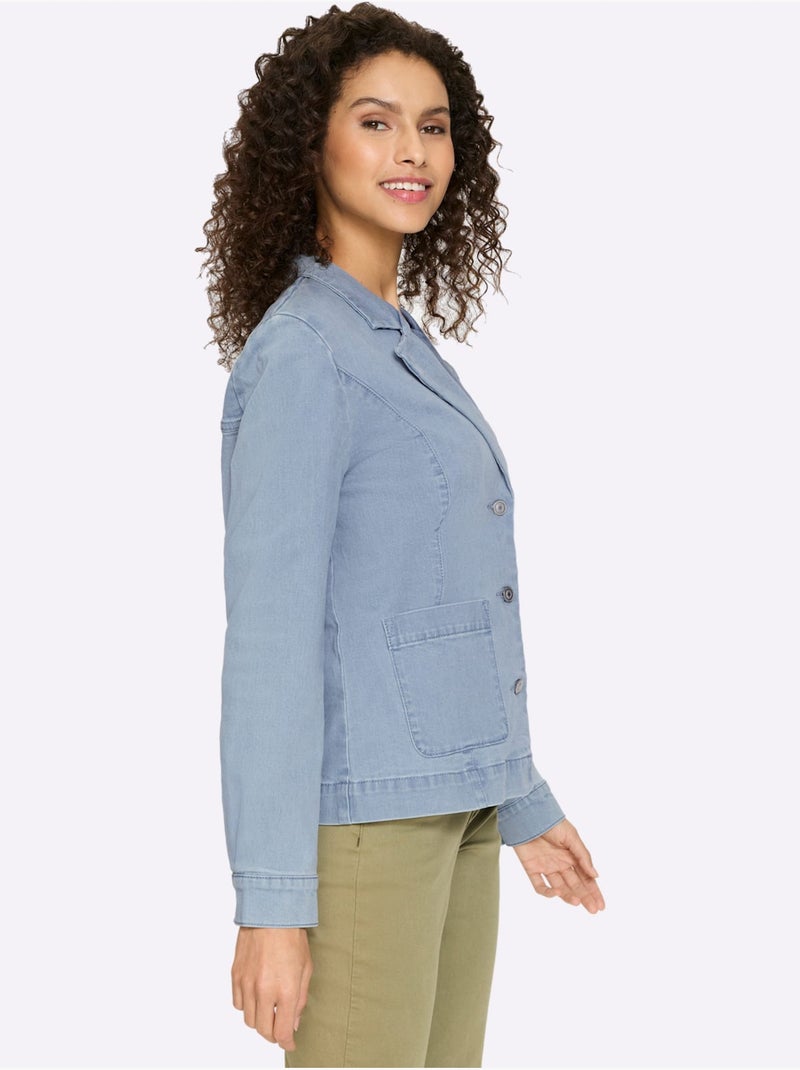 Blazer En Jean Effet Délavé - Taille Standard - Helline Bleu Blanc - Kiabi