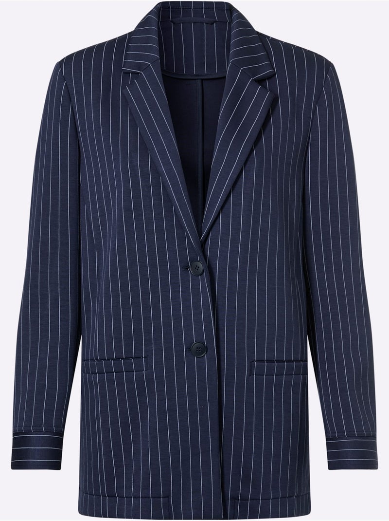 Blazer en jersey fines rayures classiques - taille standard - helline Gris Bleu marine Gris - Kiabi