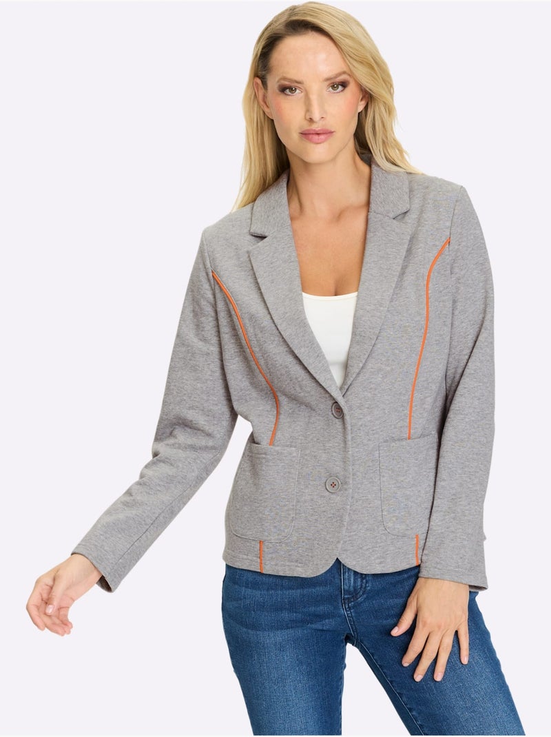 Blazer En Jersey Passepoils Contrastés Tendance - Taille Standard - helline Gris chiné - Kiabi