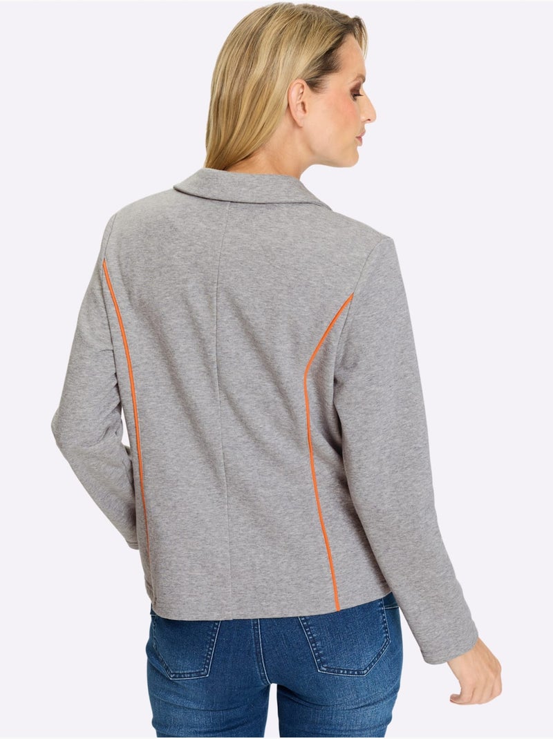 Blazer En Jersey Passepoils Contrastés Tendance - Taille Standard - helline Gris chiné - Kiabi