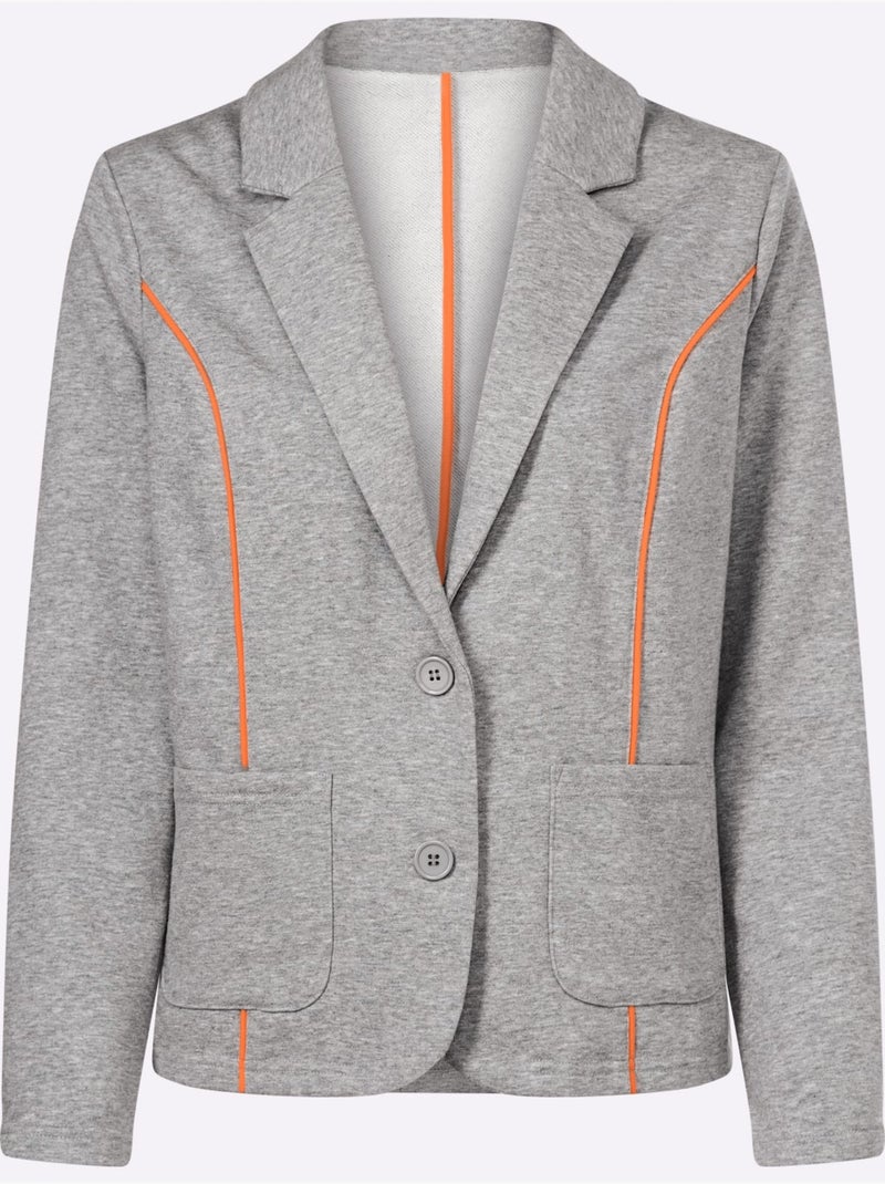 Blazer En Jersey Passepoils Contrastés Tendance - Taille Standard - helline Gris chiné - Kiabi