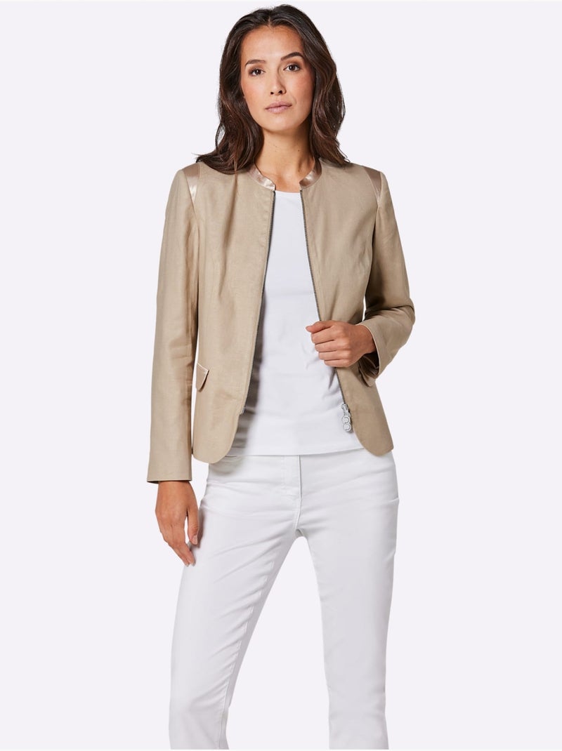 Blazer En Lin Mélange Viscose-lin Estival - Taille Standard - Helline Beige - Kiabi