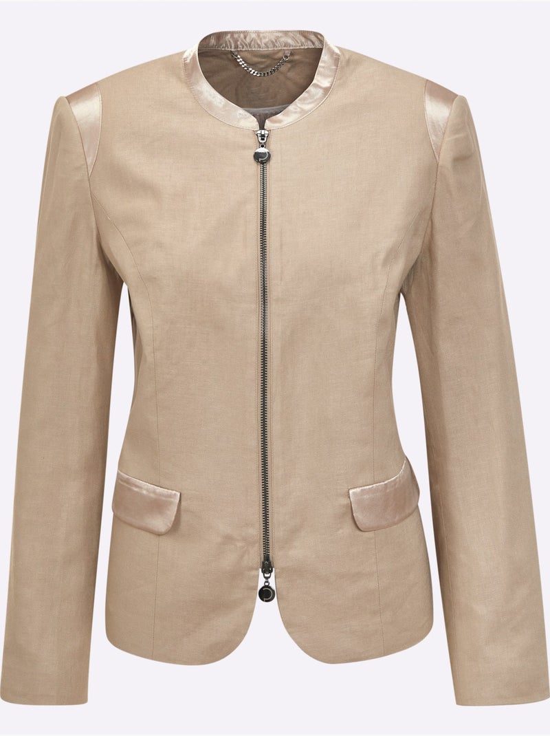 Blazer En Lin Mélange Viscose-lin Estival - Taille Standard - Helline Beige - Kiabi